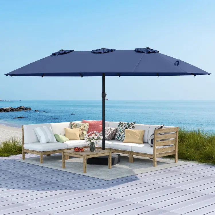 [Mother's Day Gift] COSTWAY 15/13Ft Solar Patio Umbrella with Base