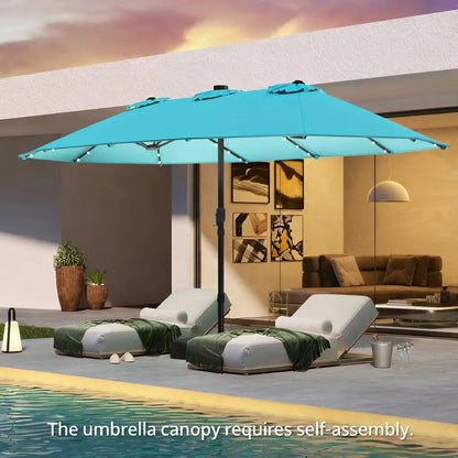 [Mother's Day Gift] COSTWAY 15/13Ft Solar Patio Umbrella with Base
