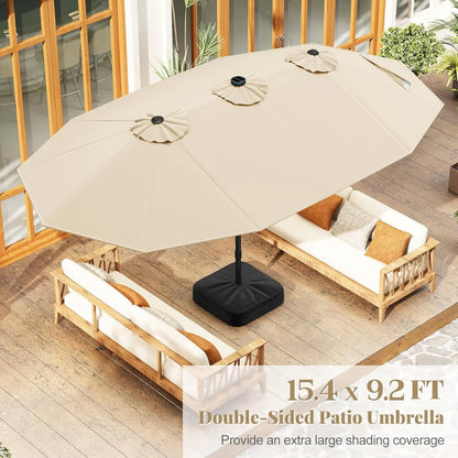 [Mother's Day Gift] COSTWAY 15/13Ft Solar Patio Umbrella with Base