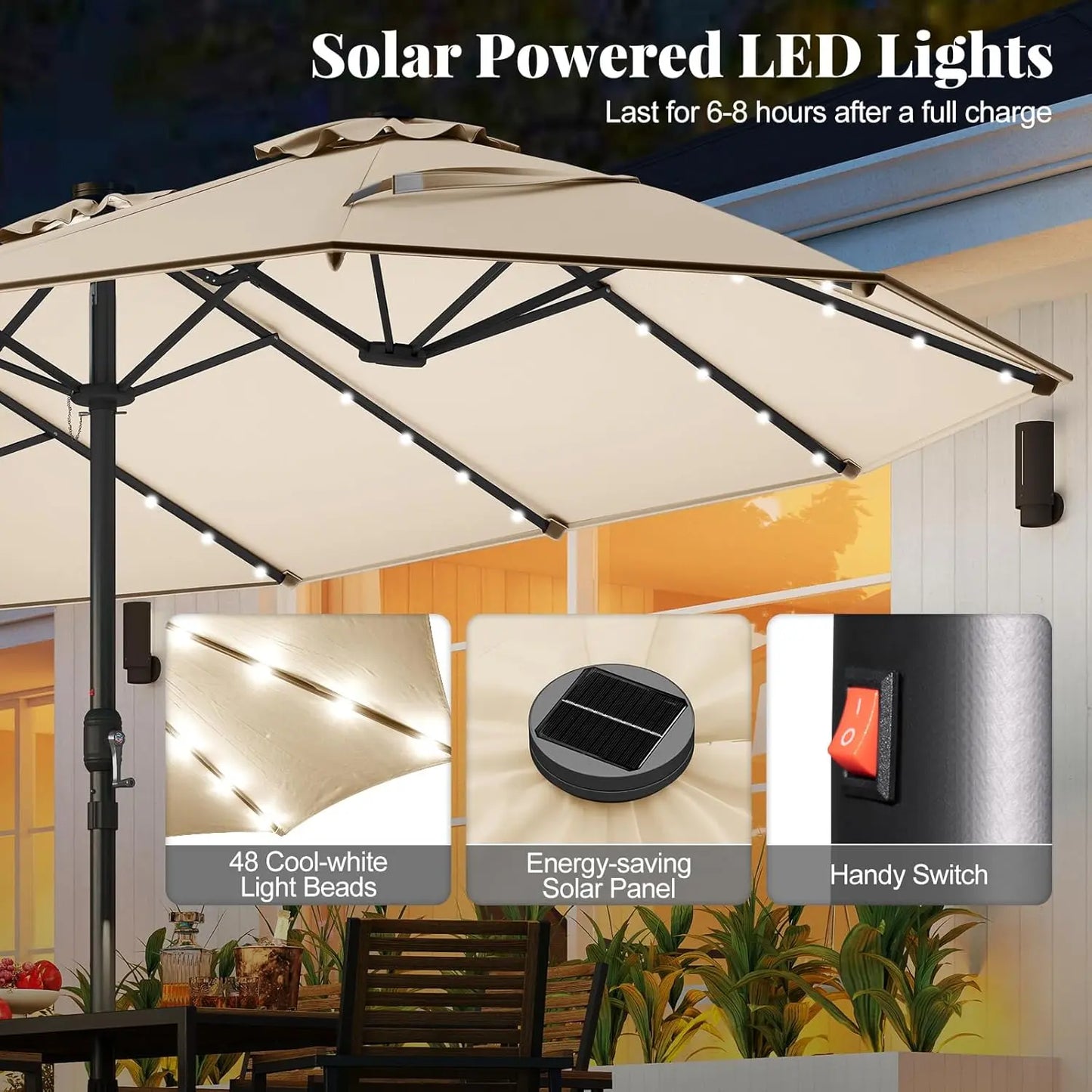 [Mother's Day Gift] COSTWAY 15/13Ft Solar Patio Umbrella with Base