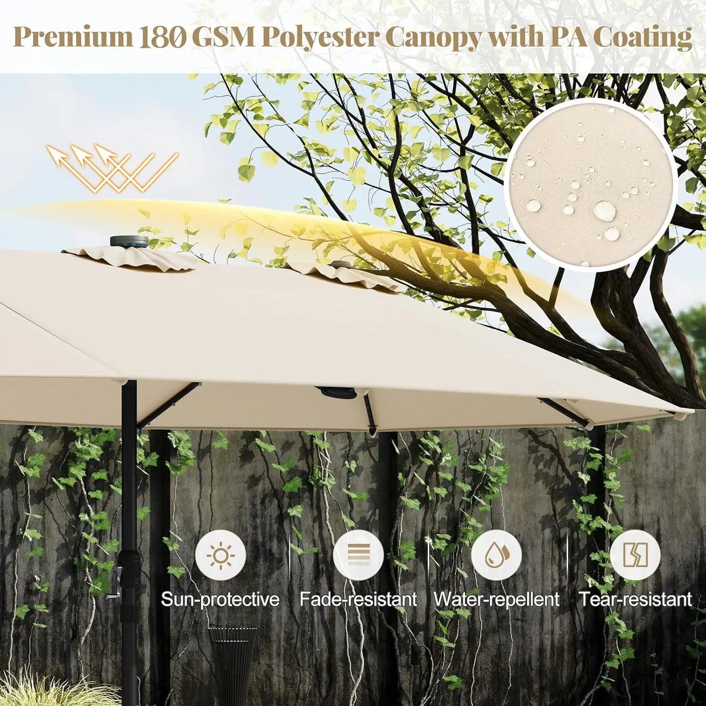 [Mother's Day Gift] COSTWAY 15/13Ft Solar Patio Umbrella with Base