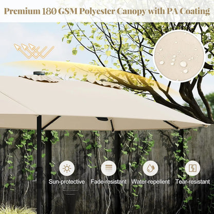 [Mother's Day Gift] COSTWAY 15/13Ft Solar Patio Umbrella with Base