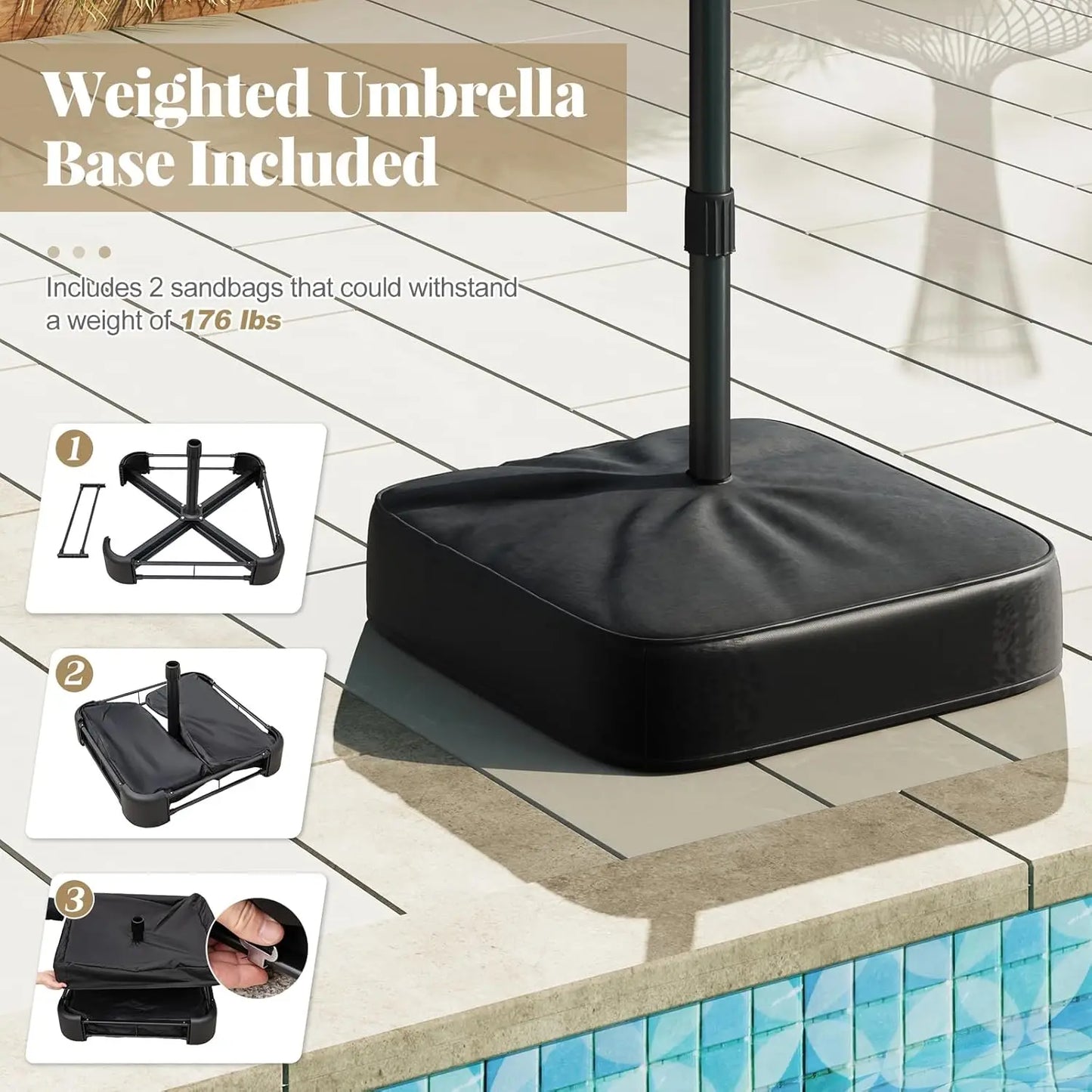 [Mother's Day Gift] COSTWAY 15/13Ft Solar Patio Umbrella with Base