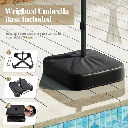 [Mother's Day Gift] COSTWAY 15/13Ft Solar Patio Umbrella with Base
