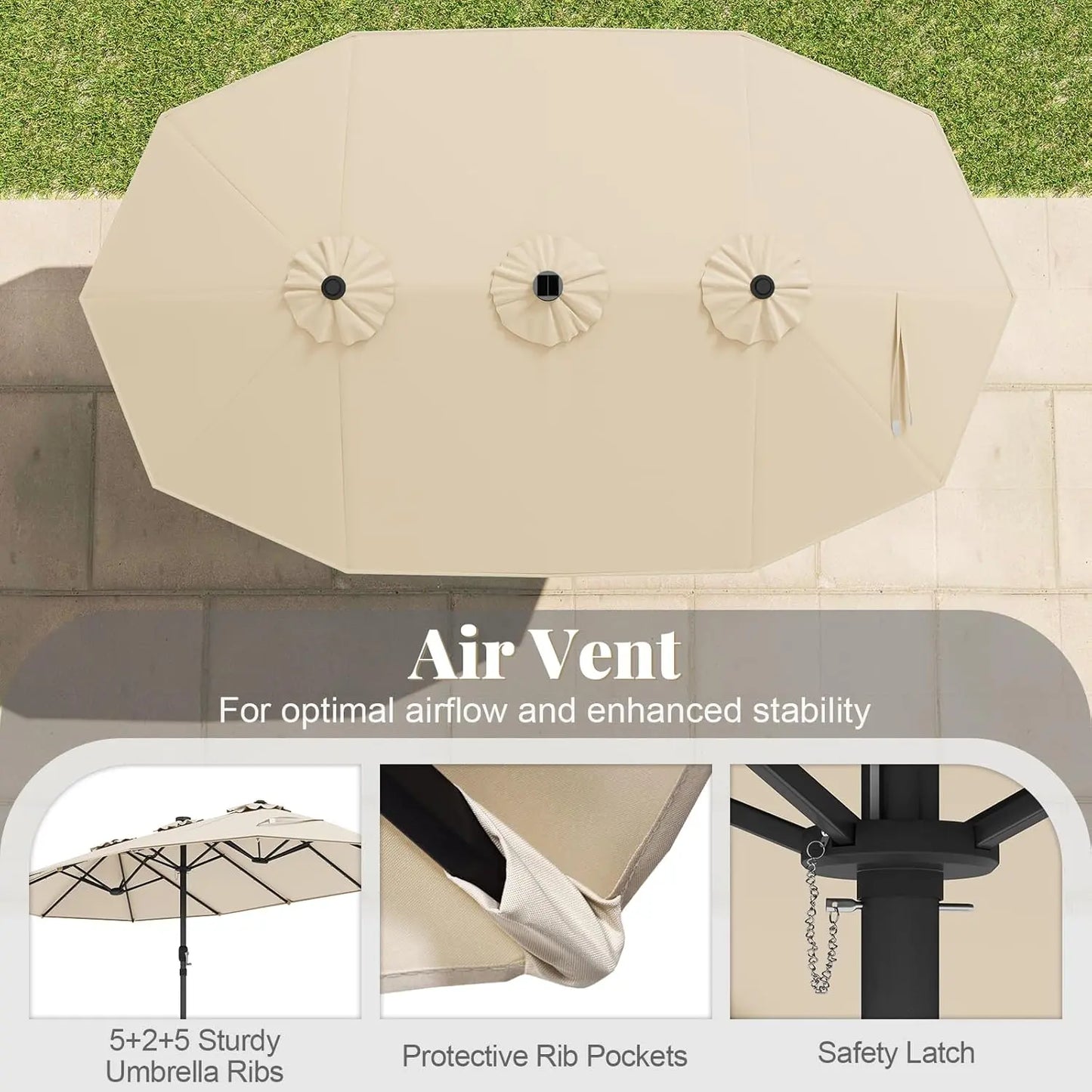 [Mother's Day Gift] COSTWAY 15/13Ft Solar Patio Umbrella with Base