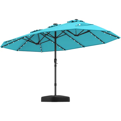 [Mother's Day Gift] COSTWAY 15/13Ft Solar Patio Umbrella with Base